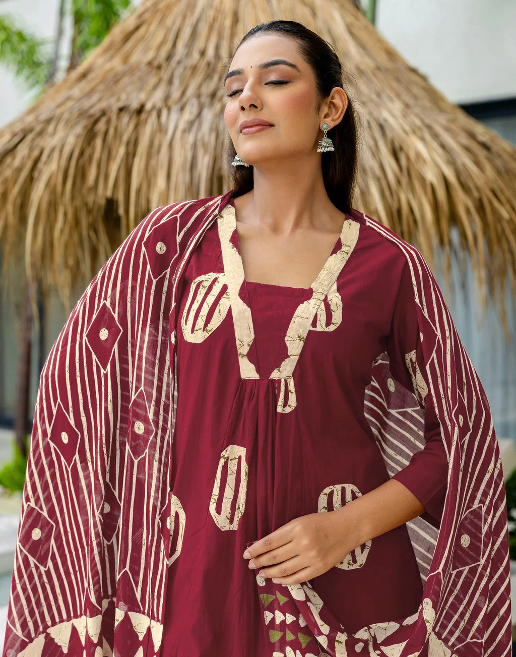 Skylee Cotton Printed A-Line 3 Piece Kurta Set For Woman
