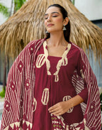 Skylee Cotton Printed A-Line 3 Piece Kurta Set For Woman