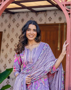 Skylee Cotton Printed Straight 3 Piece Kurta Set For Woman