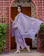 Skylee Cotton Printed Straight 3 Piece Kurta Set For Woman