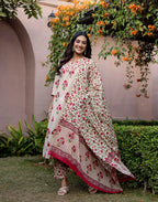 Skylee Cotton Printed Straight 3 Piece Kurta Set For Woman