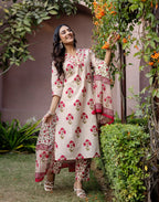 Skylee Cotton Printed Straight 3 Piece Kurta Set For Woman