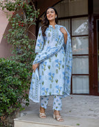 Skylee Cotton Printed Straight 3 Piece Kurta Set For Woman