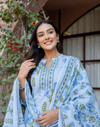 Skylee Cotton Printed Straight 3 Piece Kurta Set For Woman