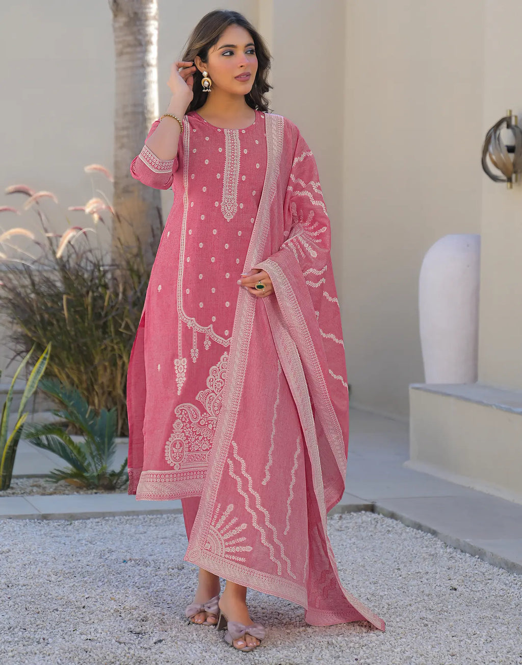 Skylee Cotton Woven Straight 3 Piece Kurta Set For Woman