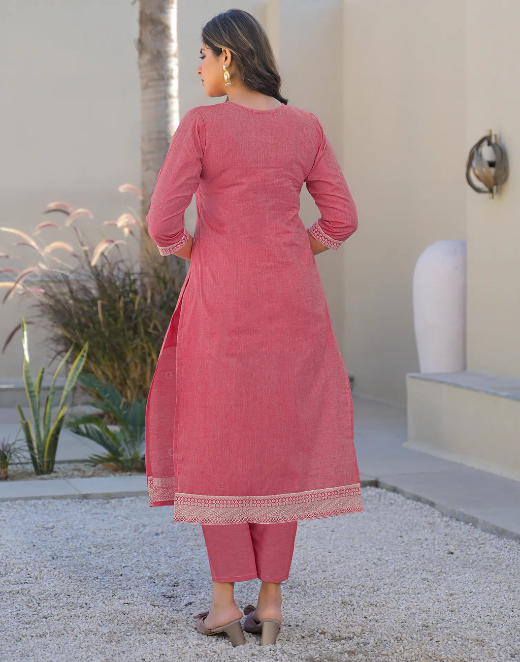Skylee Cotton Woven Straight 3 Piece Kurta Set For Woman