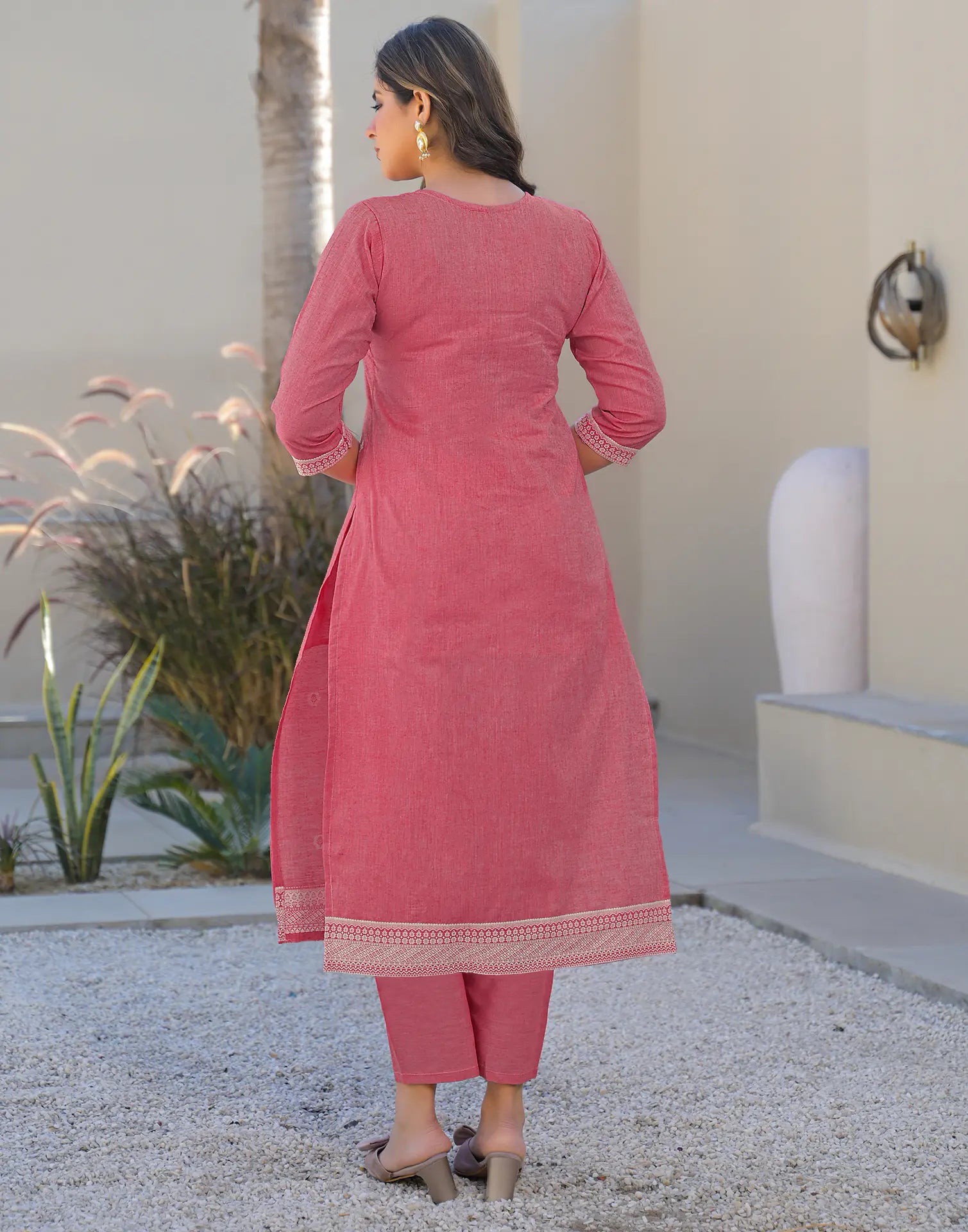 Skylee Cotton Woven Straight 3 Piece Kurta Set For Woman