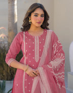 Skylee Cotton Woven Straight 3 Piece Kurta Set For Woman