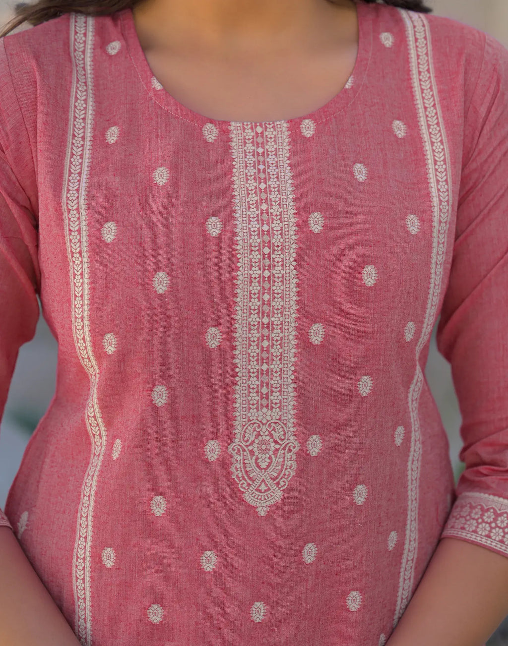 Skylee Cotton Woven Straight 3 Piece Kurta Set For Woman