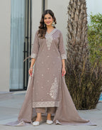 Skylee Cotton Woven Straight 3 Piece Kurta Set For Woman
