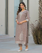 Skylee Cotton Woven Straight 3 Piece Kurta Set For Woman