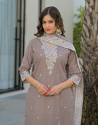 Skylee Cotton Woven Straight 3 Piece Kurta Set For Woman