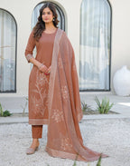 Skylee Cotton Woven Straight 3 Piece Kurta Set For Woman