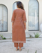 Skylee Cotton Woven Straight 3 Piece Kurta Set For Woman