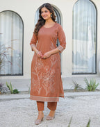 Skylee Cotton Woven Straight 3 Piece Kurta Set For Woman