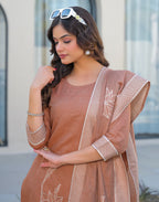 Skylee Cotton Woven Straight 3 Piece Kurta Set For Woman