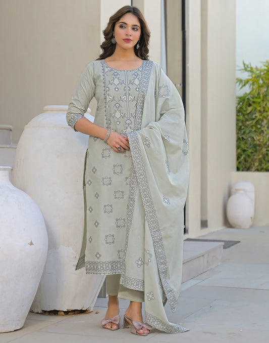 Cotton Woven Straight 3 Piece Kurta Set
