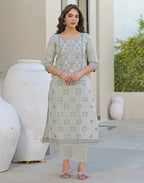 Skylee Cotton Woven Straight 3 Piece Kurta Set For Woman