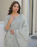 Skylee Cotton Woven Straight 3 Piece Kurta Set For Woman