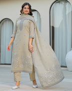 Skylee Cotton Woven Straight 3 Piece Kurta Set For Woman