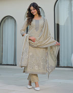Skylee Cotton Woven Straight 3 Piece Kurta Set For Woman