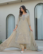 Skylee Cotton Woven Straight 3 Piece Kurta Set For Woman
