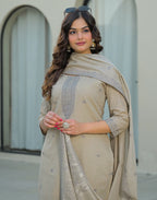 Skylee Cotton Woven Straight 3 Piece Kurta Set For Woman