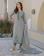 Skylee Cotton Woven Straight 3 Piece Kurta Set For Woman