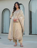 Skylee Cotton Woven Straight 3 Piece Kurta Set For Woman