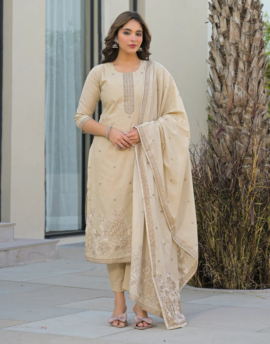 Cotton Woven Straight 3 Piece Kurta Set
