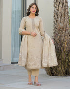Skylee Cotton Woven Straight 3 Piece Kurta Set For Woman