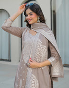 Skylee Cotton Woven Straight 3 Piece Kurta Set For Woman
