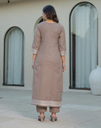 Skylee Cotton Woven Straight 3 Piece Kurta Set For Woman