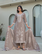 Skylee Cotton Woven Straight 3 Piece Kurta Set For Woman