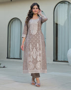 Skylee Cotton Woven Straight 3 Piece Kurta Set For Woman