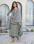 Skylee Cotton Woven Straight 3 Piece Kurta Set For Woman