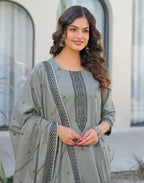 Skylee Cotton Woven Straight 3 Piece Kurta Set For Woman