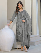 Skylee Cotton Woven Straight 3 Piece Kurta Set For Woman
