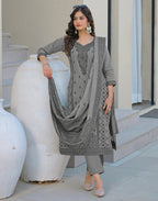 Skylee Cotton Woven Straight 3 Piece Kurta Set For Woman