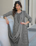 Skylee Cotton Woven Straight 3 Piece Kurta Set For Woman