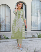 Skylee Cotton Woven Straight 3 Piece Kurta Set For Woman