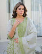 Skylee Cotton Woven Straight 3 Piece Kurta Set For Woman