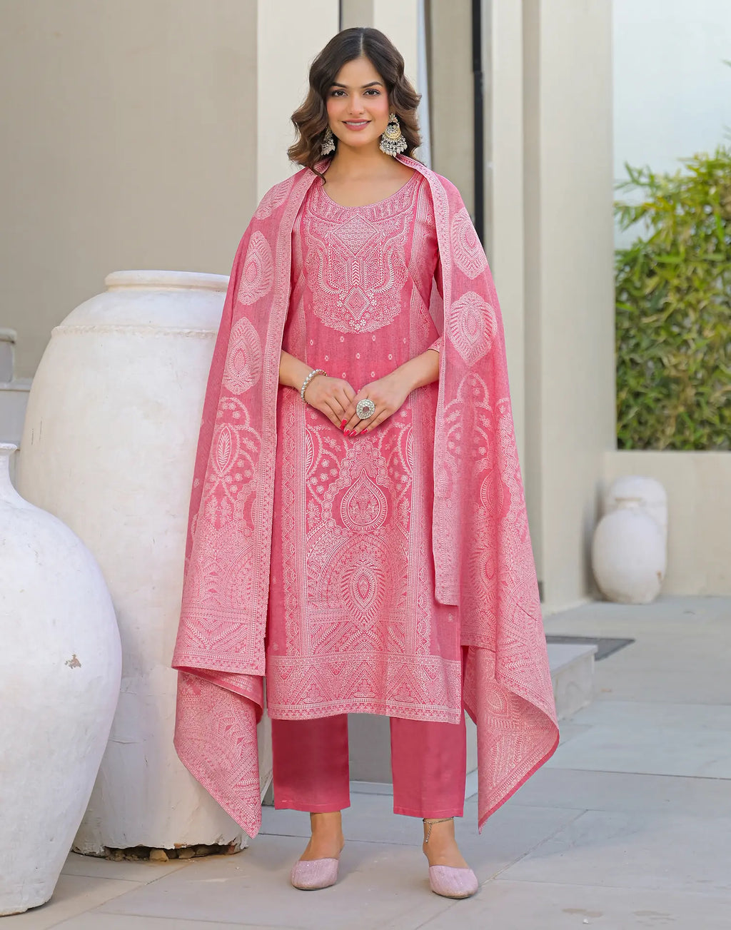 Skylee Cotton Woven Straight 3 Piece Kurta Set For Woman