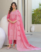 Skylee Cotton Woven Straight 3 Piece Kurta Set For Woman