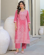 Skylee Cotton Woven Straight 3 Piece Kurta Set For Woman