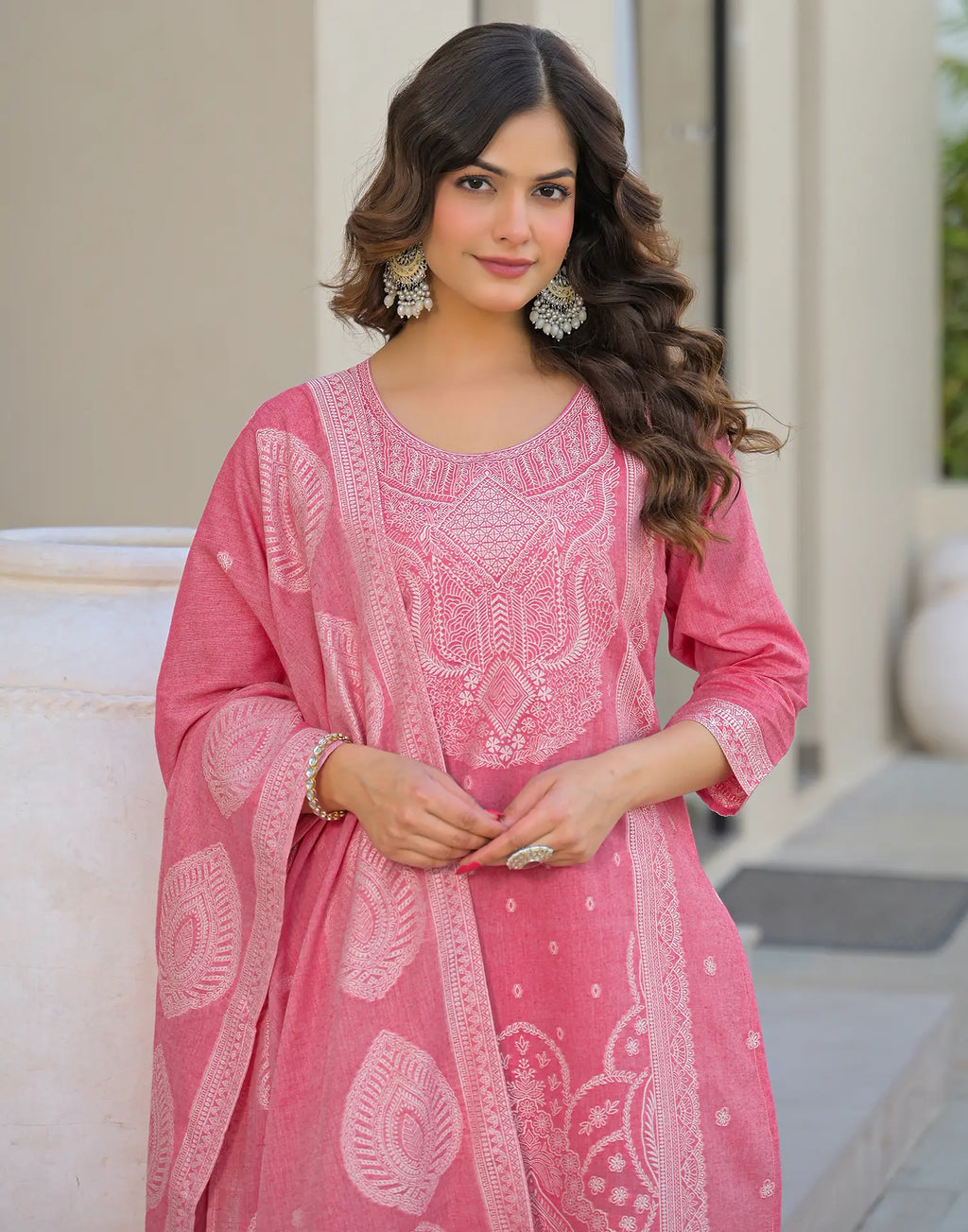 Skylee Cotton Woven Straight 3 Piece Kurta Set For Woman