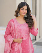 Skylee Cotton Woven Straight 3 Piece Kurta Set For Woman