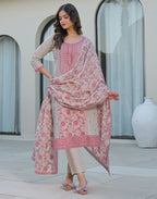 Skylee Cotton Woven Straight 3 Piece Kurta Set For Woman