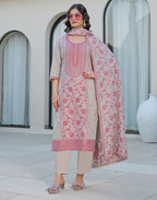 Skylee Cotton Woven Straight 3 Piece Kurta Set For Woman