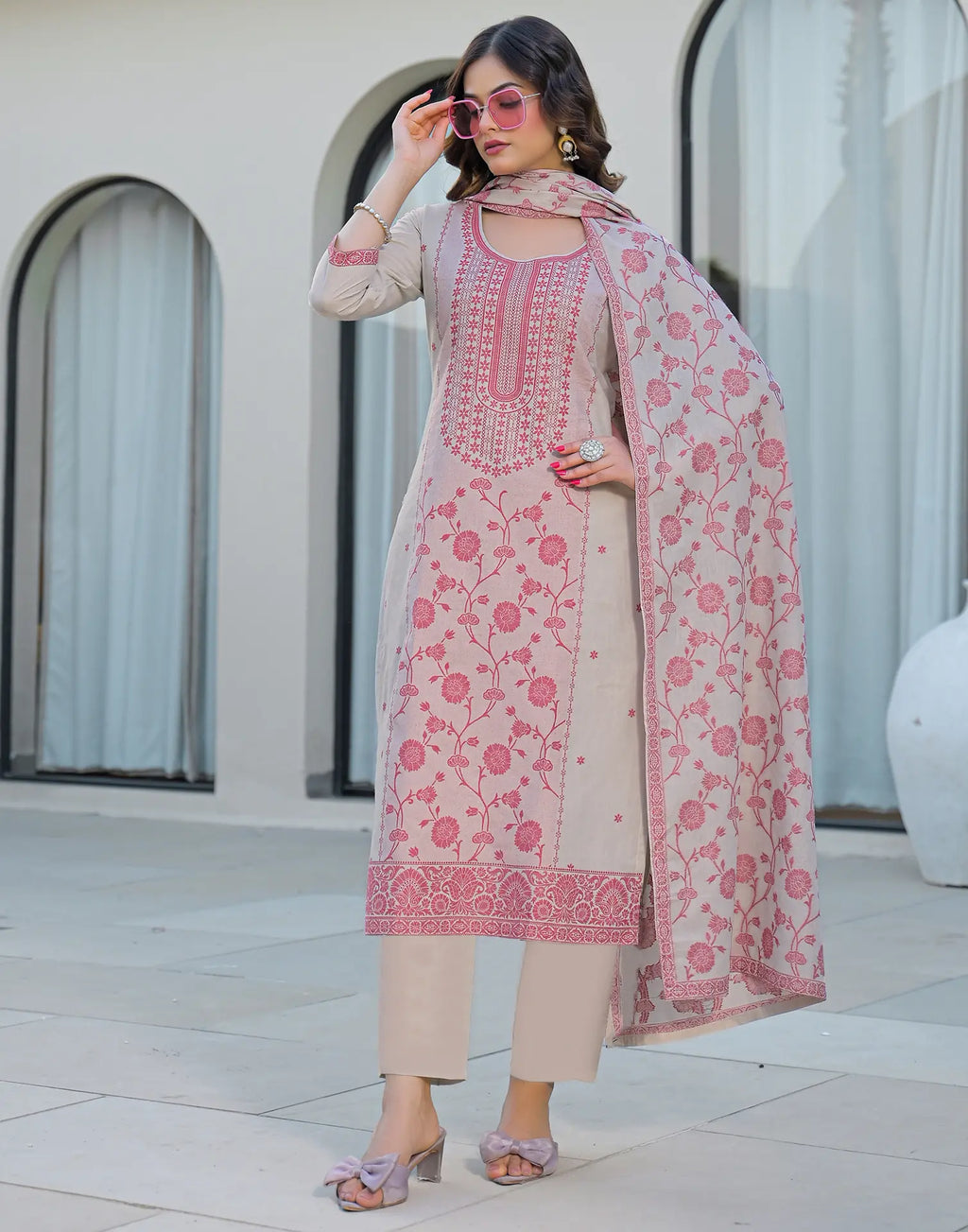 Skylee Cotton Woven Straight 3 Piece Kurta Set For Woman